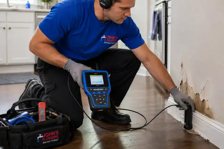 Licensed plumber performing leak detection in South Florida